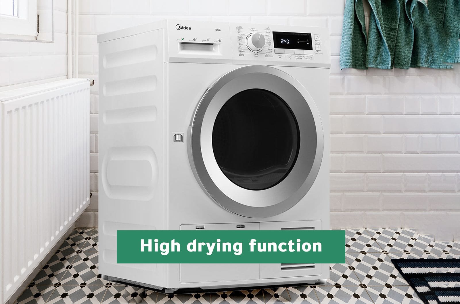 Midea Dryer Front Load - Condensing - 8 Kg Drying - 16 Programs - White - MDG80C 2 MDG80CENG 2